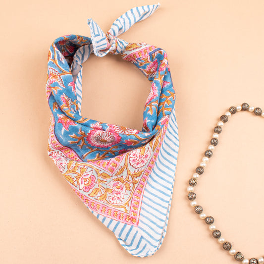 Eco-Friendly Cotton Bandana Scarf, Unisex Handprinted Head Wrap, Soft Boho Neck Tie, Lightweight Summer Scarf, Wrist Accessory