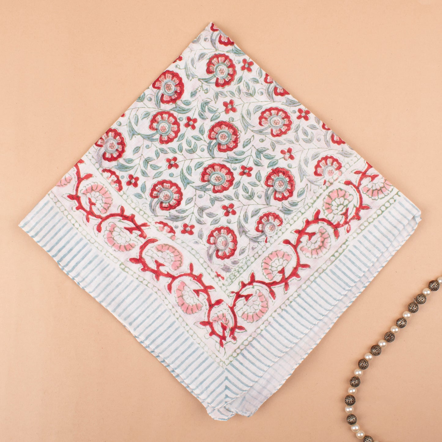 Lightweight Pure Cotton Bandanas, Bohemian Style Handblock Print, Unisex Hair Wrap, Eco Summer Neck Scarf Gift, Hair Accessory