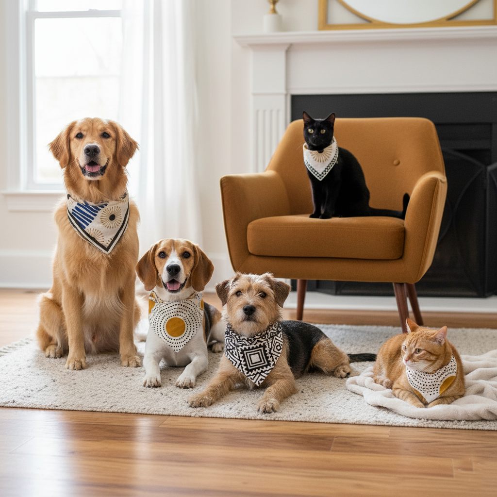 Set of 5 - Hand Block Printed Dog Bandana, Cotton Dog Scarf, Sustainable Pet Accessory, Dog Neck Wrap