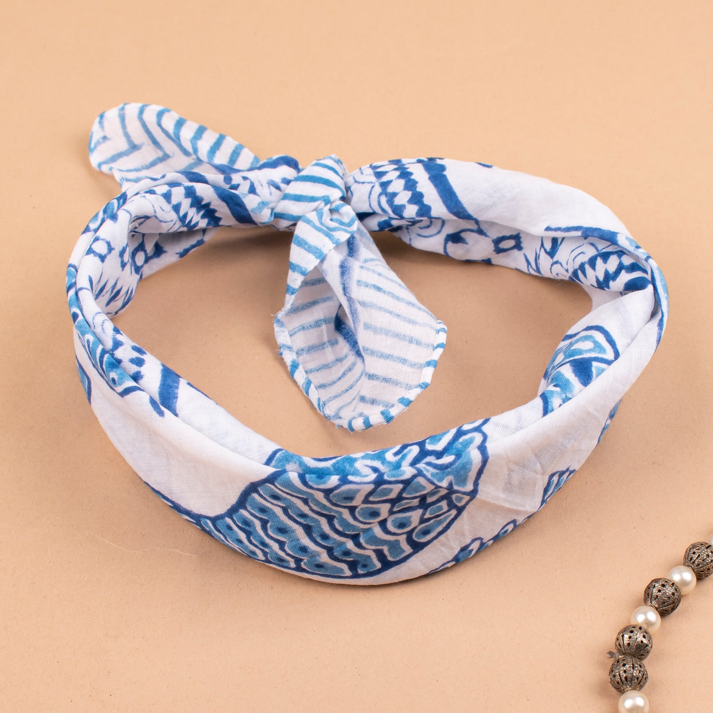 Stylish Handprinted Cotton Bandana, Unisex Head Wrap, Eco Lightweight Neck Tie, Vintage-Style Bohemian Gift, Summer Gift