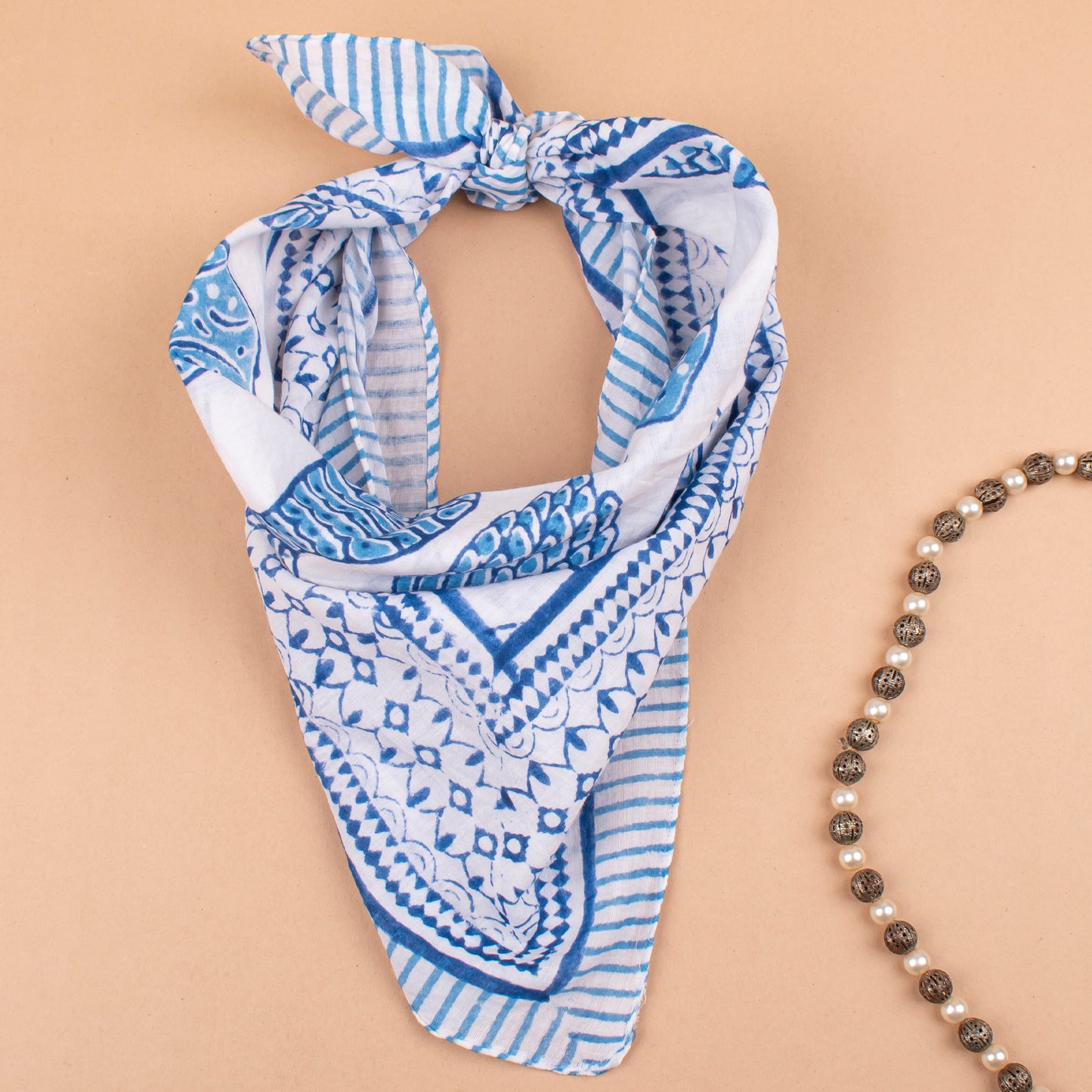 Stylish Handprinted Cotton Bandana, Unisex Head Wrap, Eco Lightweight Neck Tie, Vintage-Style Bohemian Gift, Summer Gift