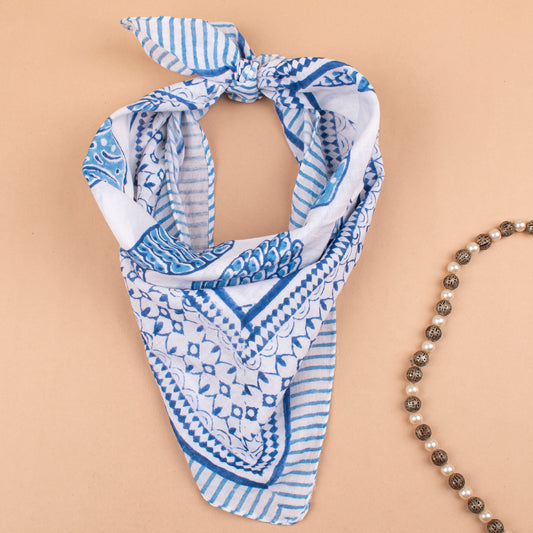 Stylish Handprinted Cotton Bandana, Unisex Head Wrap, Eco Lightweight Neck Tie, Vintage-Style Bohemian Gift, Summer Gift