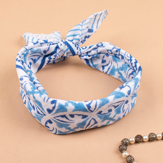 Bohemian Neck Scarf, Eco-Friendly Hair Tie Gift, Neck Or Wrist Tie For Men & Women, Pure Cotton Handblock Printed Bandanas