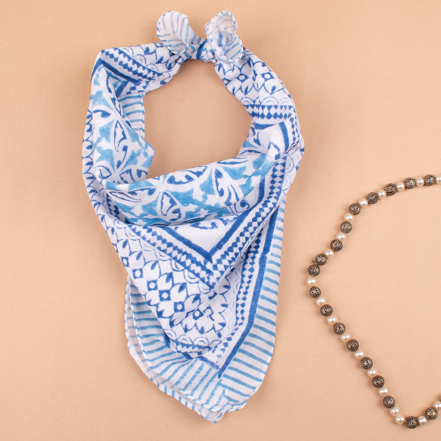 Bohemian Neck Scarf, Eco-Friendly Hair Tie Gift, Neck Or Wrist Tie For Men & Women, Pure Cotton Handblock Printed Bandanas