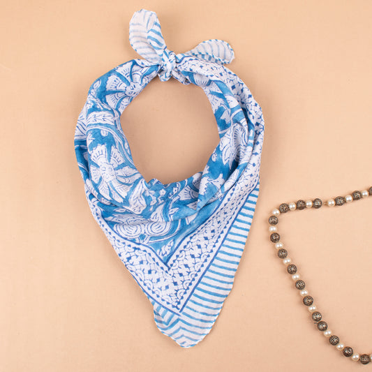 Block Printed Bohemian Scarf, Lightweight Summer Accessory, Eco-Conscious Cotton Bandanas, Handblock Printed Scarf