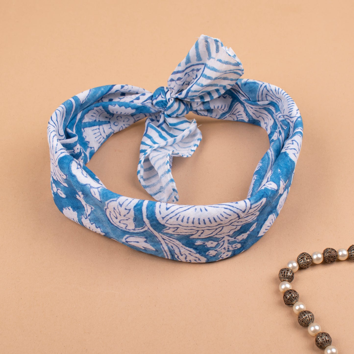 Block Printed Bohemian Scarf, Lightweight Summer Accessory, Eco-Conscious Cotton Bandanas, Handblock Printed Scarf