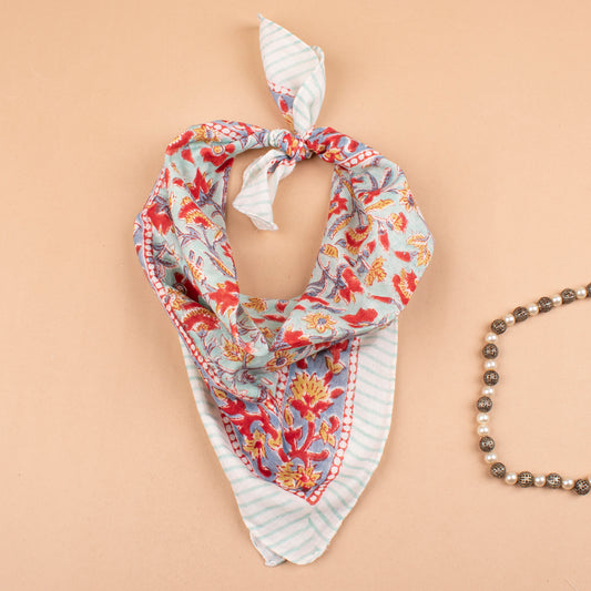 Handmade Cotton Bandana Scarf, Boho Block Print Wrap, Lightweight Neck Tie For Men & Women, Eco Gift Idea, Fashion Accessory