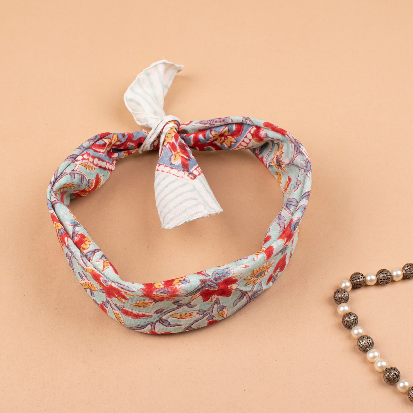Handmade Cotton Bandana Scarf, Boho Block Print Wrap, Lightweight Neck Tie For Men & Women, Eco Gift Idea, Fashion Accessory
