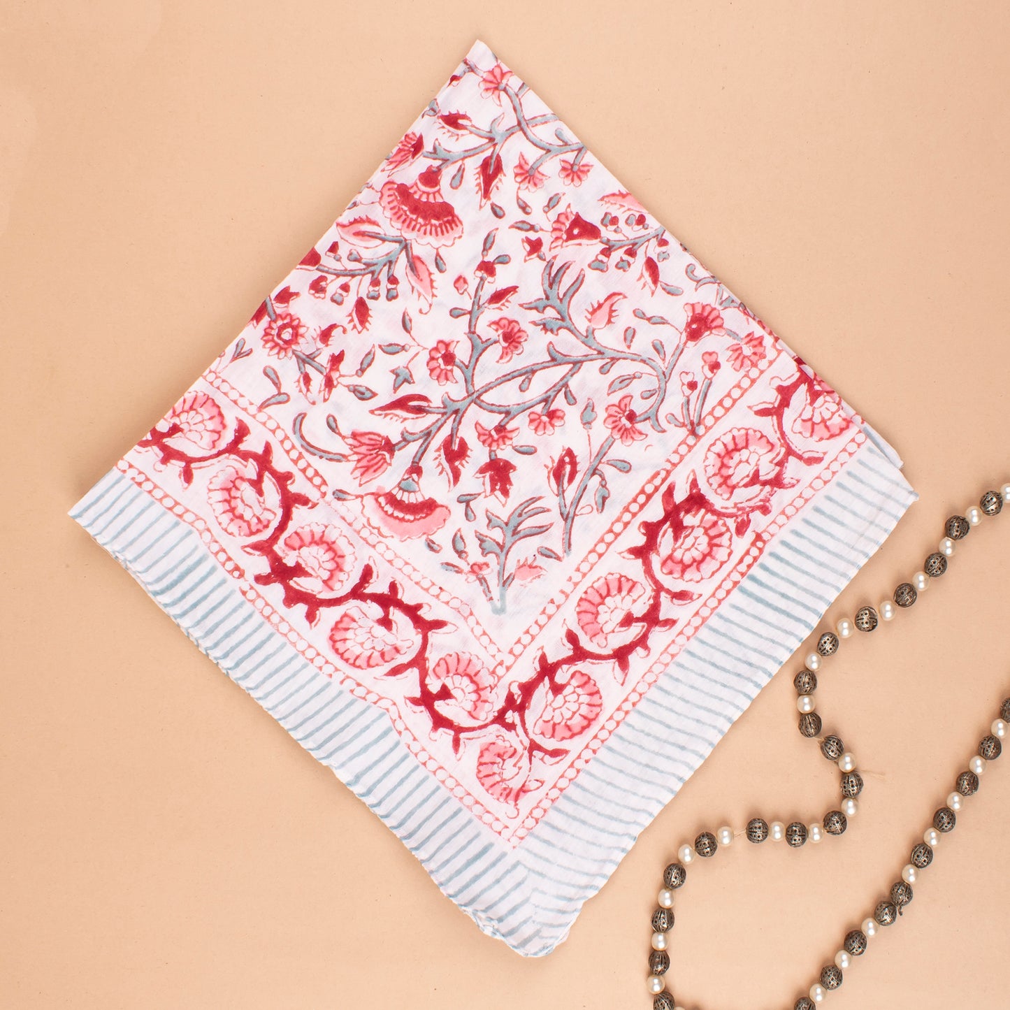 100% Cotton Unisex Bandanas, Handmade Block Print Neck Scarf, Boho Head Wrap, Handblock Print Cotton Bandanas, Unisex Accessories