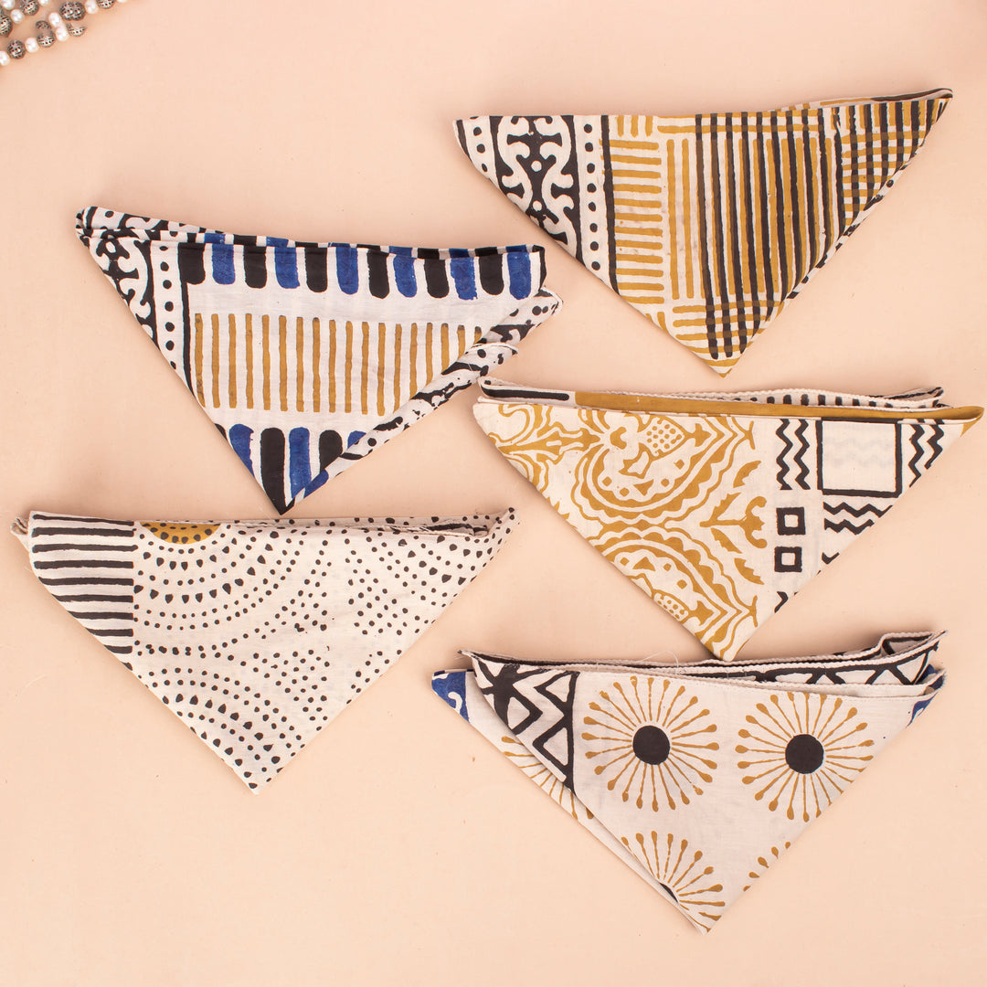 Set of 5 – Hand Block Dog Bandanas | Cotton Pet Neck Scarf