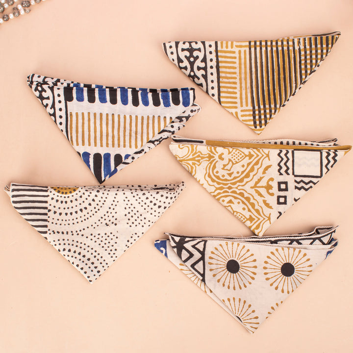 Set of 5 – Hand Block Dog Bandanas | Cotton Pet Neck Scarf