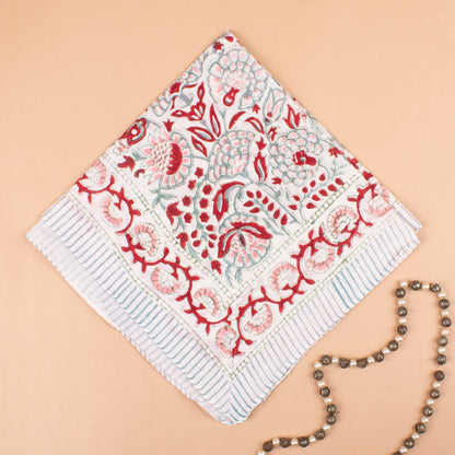 Floral Block Print Cotton Bandana, Handmade Neck Tie, Unisex Eco Scarf, Lightweight Bohemian Gift Wrap, Sustainable Neck Scarf Gift