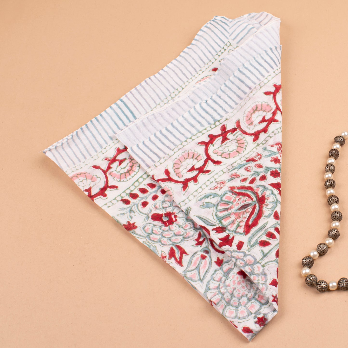 Floral Block Print Cotton Bandana, Handmade Neck Tie, Unisex Eco Scarf, Lightweight Bohemian Gift Wrap, Sustainable Neck Scarf Gift