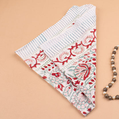 Floral Block Print Cotton Bandana, Handmade Neck Tie, Unisex Eco Scarf, Lightweight Bohemian Gift Wrap, Sustainable Neck Scarf Gift