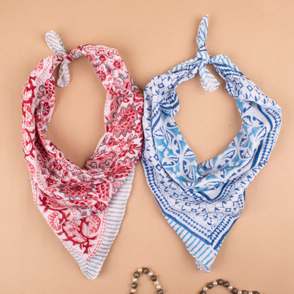 Set of 2 - Trendy Western Scarf For Festival & Outdoor, Handcrafted Bandana Scarf, Eco-Friendly Floral Print Cotton, Bohemian Head Tie