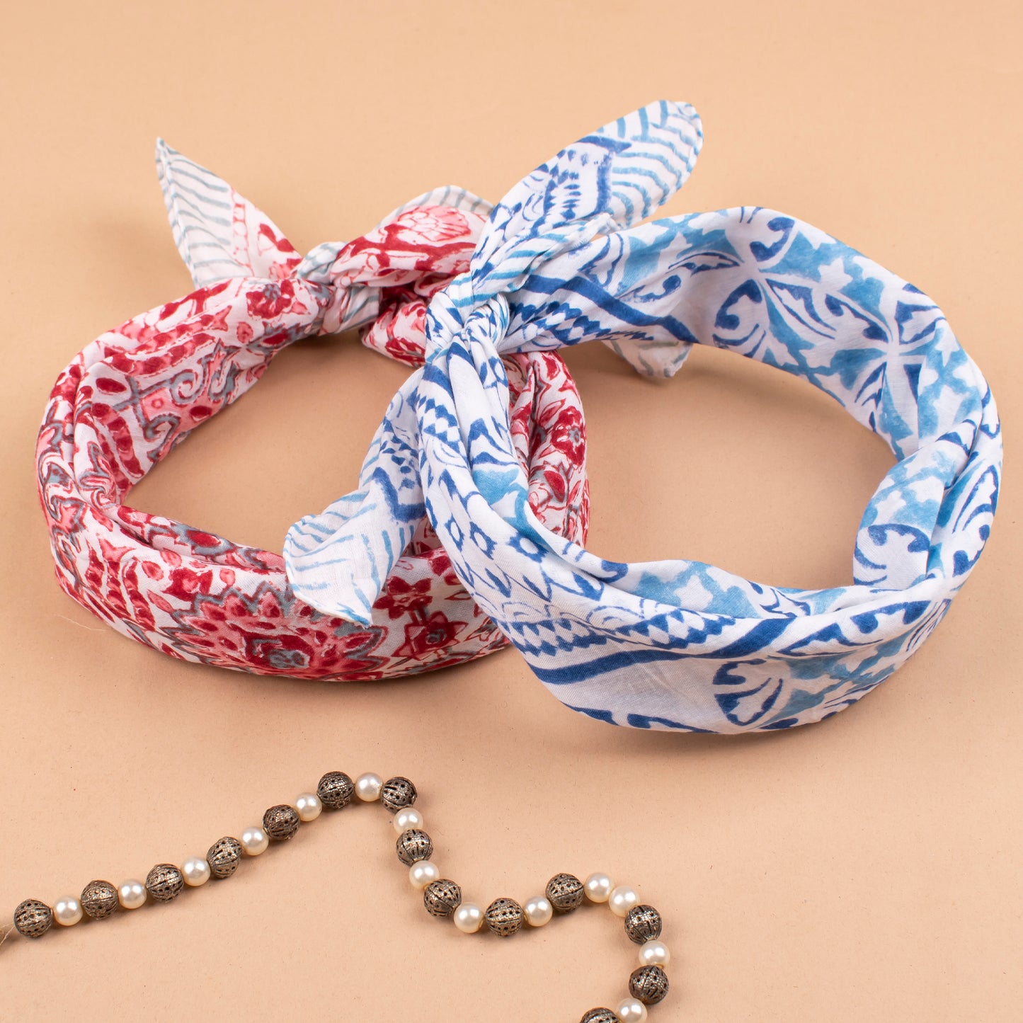 Set of 2 - Trendy Western Scarf For Festival & Outdoor, Handcrafted Bandana Scarf, Eco-Friendly Floral Print Cotton, Bohemian Head Tie