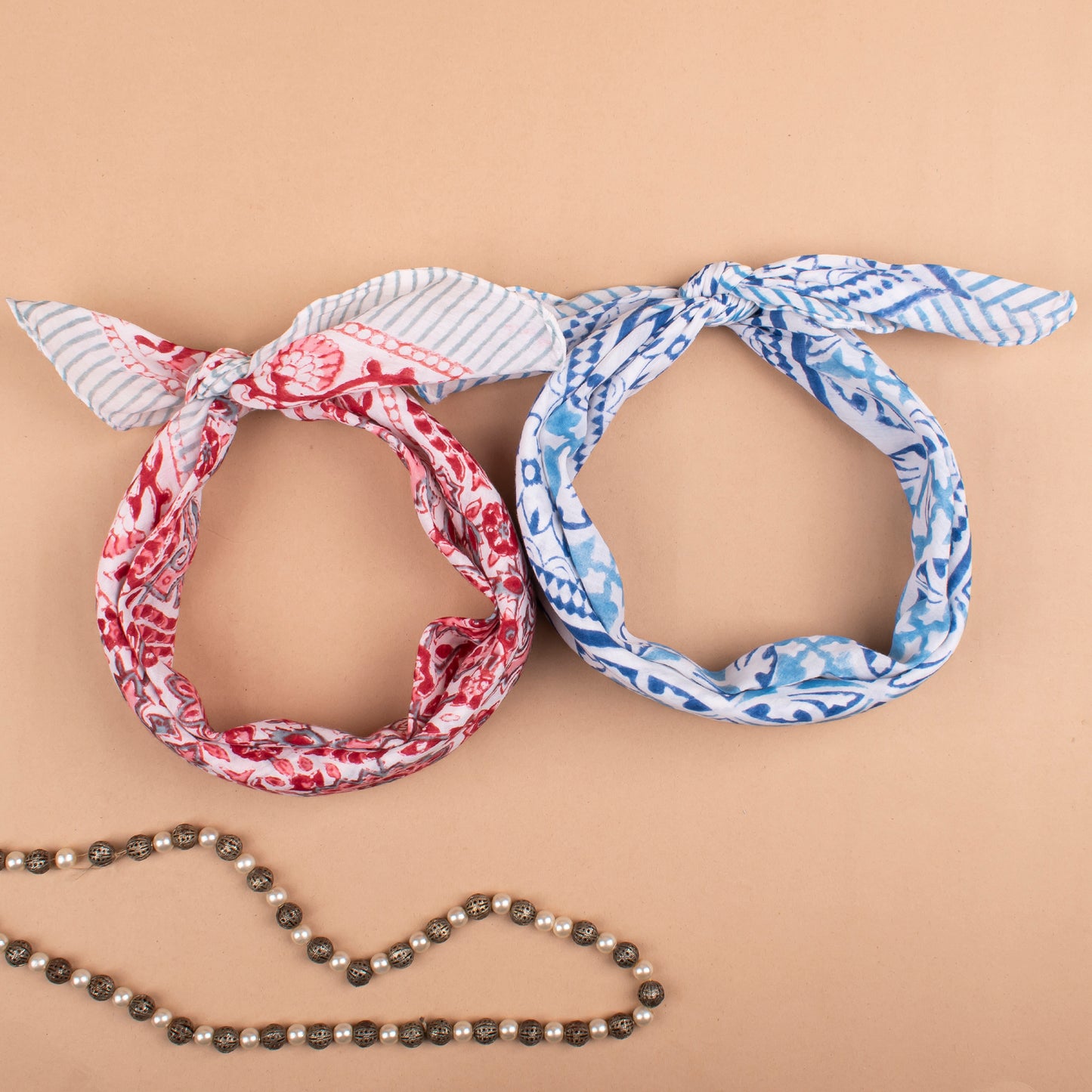 Set of 2 - Trendy Western Scarf For Festival & Outdoor, Handcrafted Bandana Scarf, Eco-Friendly Floral Print Cotton, Bohemian Head Tie