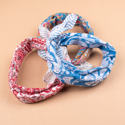 Set of 3 - Lightweight Handmade Bandana, Vintage Aesthetic Wrap, Block Printed Summer Scarf, Trendy Accessory For Women & Men