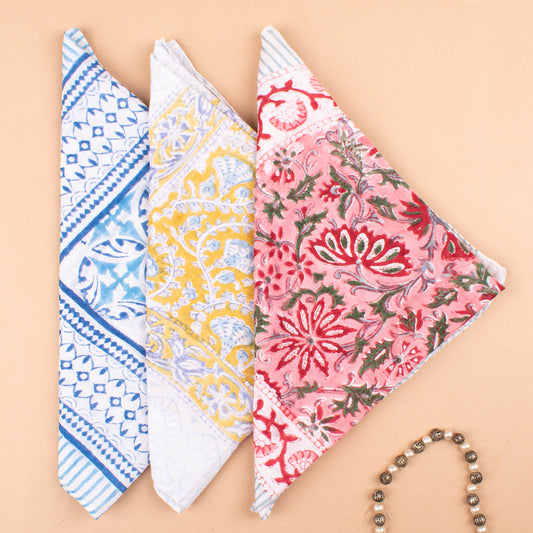 Set of 3 - Sustainable Cotton Bandanas, Handmade Head & Neck Scarf, Bohemian Print Hair Tie, Style Wrap For Trendy Outfits, Trendy Gift Idea