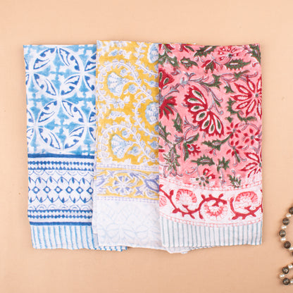 Set of 3 - Sustainable Cotton Bandanas, Handmade Head & Neck Scarf, Bohemian Print Hair Tie, Style Wrap For Trendy Outfits, Trendy Gift Idea