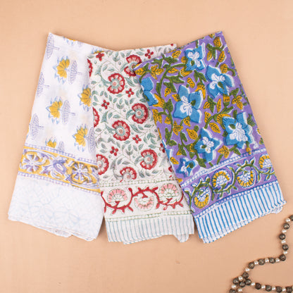 Set of 3 - 100% Cotton Handblock Printed Bandana, Lightweight Boho Head Wrap, Eco-Friendly Neck Scarf, Unisex Summer Accessory