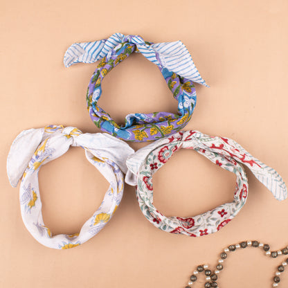 Set of 3 - 100% Cotton Handblock Printed Bandana, Lightweight Boho Head Wrap, Eco-Friendly Neck Scarf, Unisex Summer Accessory