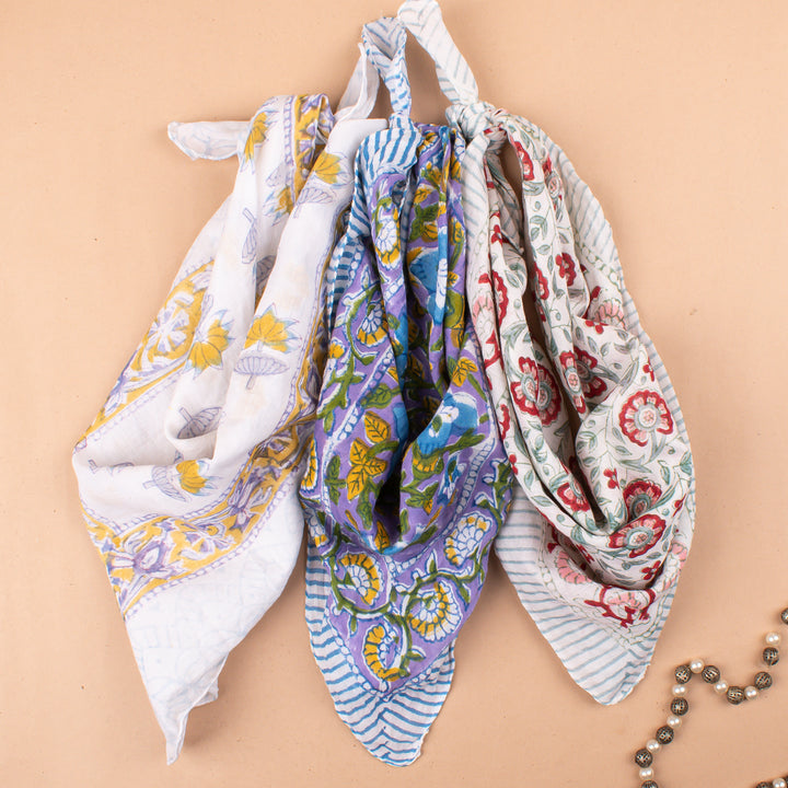 Set of 3 – Boho Cotton Bandanas | Hair Scarf &amp; Neck Wrap