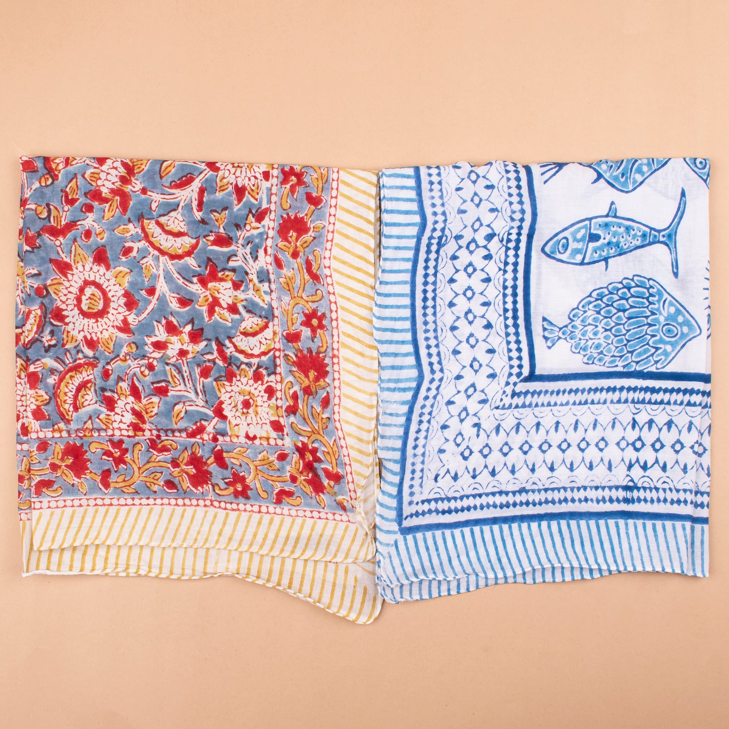 Set of 10 - Pure Cotton Bohemian Bandana Scarf, Vintage-Inspired Handprinted Head Wrap, Sustainable Neck Tie For Men & Women