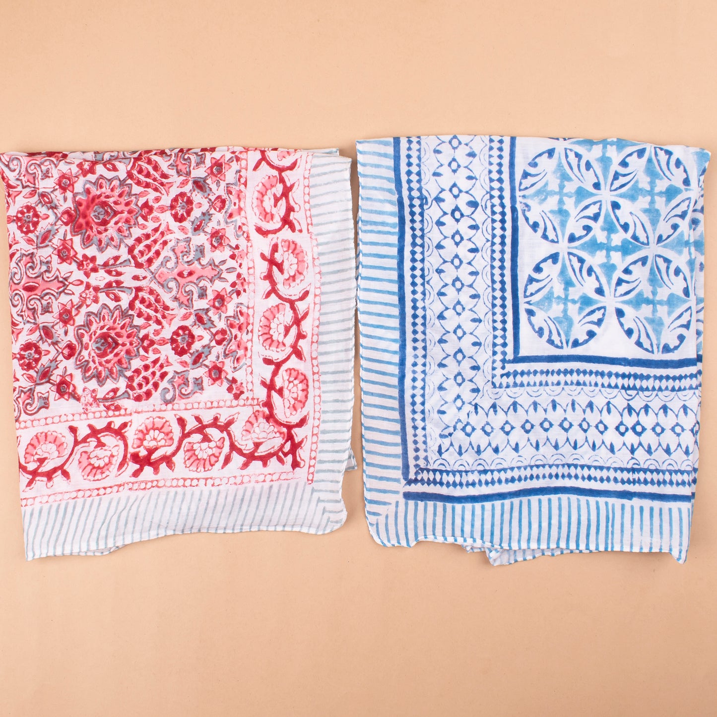 Set of 10 - Pure Cotton Bohemian Bandana Scarf, Vintage-Inspired Handprinted Head Wrap, Sustainable Neck Tie For Men & Women