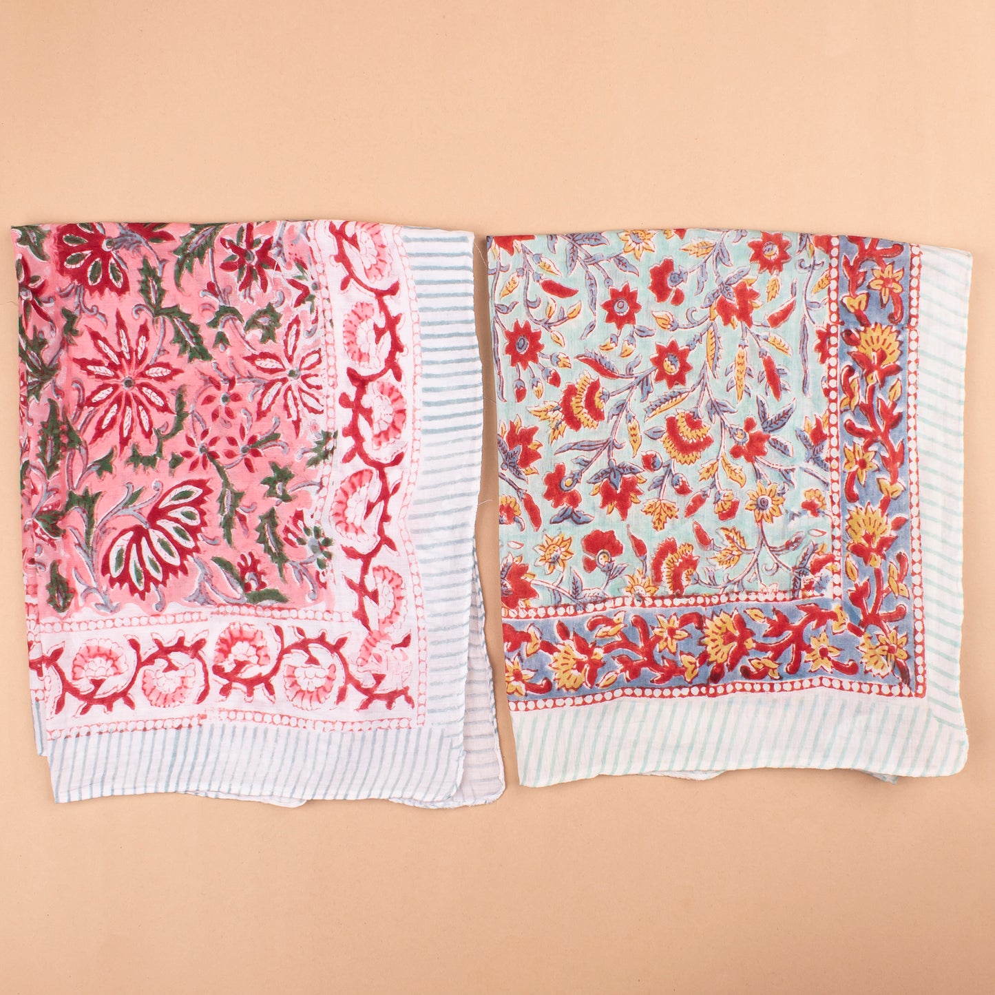 Set of 10 - Pure Cotton Bohemian Bandana Scarf, Vintage-Inspired Handprinted Head Wrap, Sustainable Neck Tie For Men & Women
