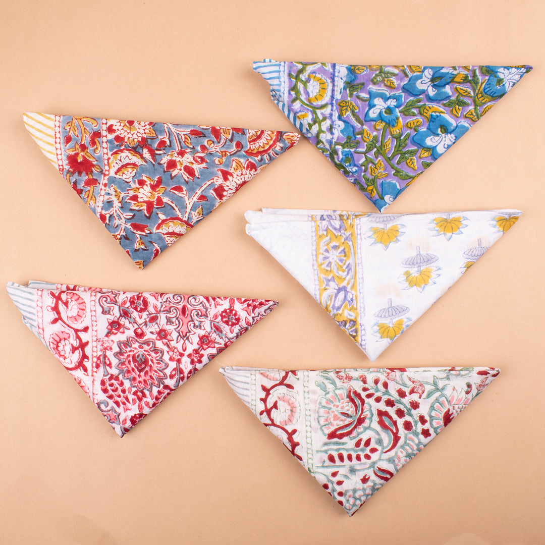 Set of 5 – Floral Cotton Bandanas | Neck Scarf &amp; Head Wrap
