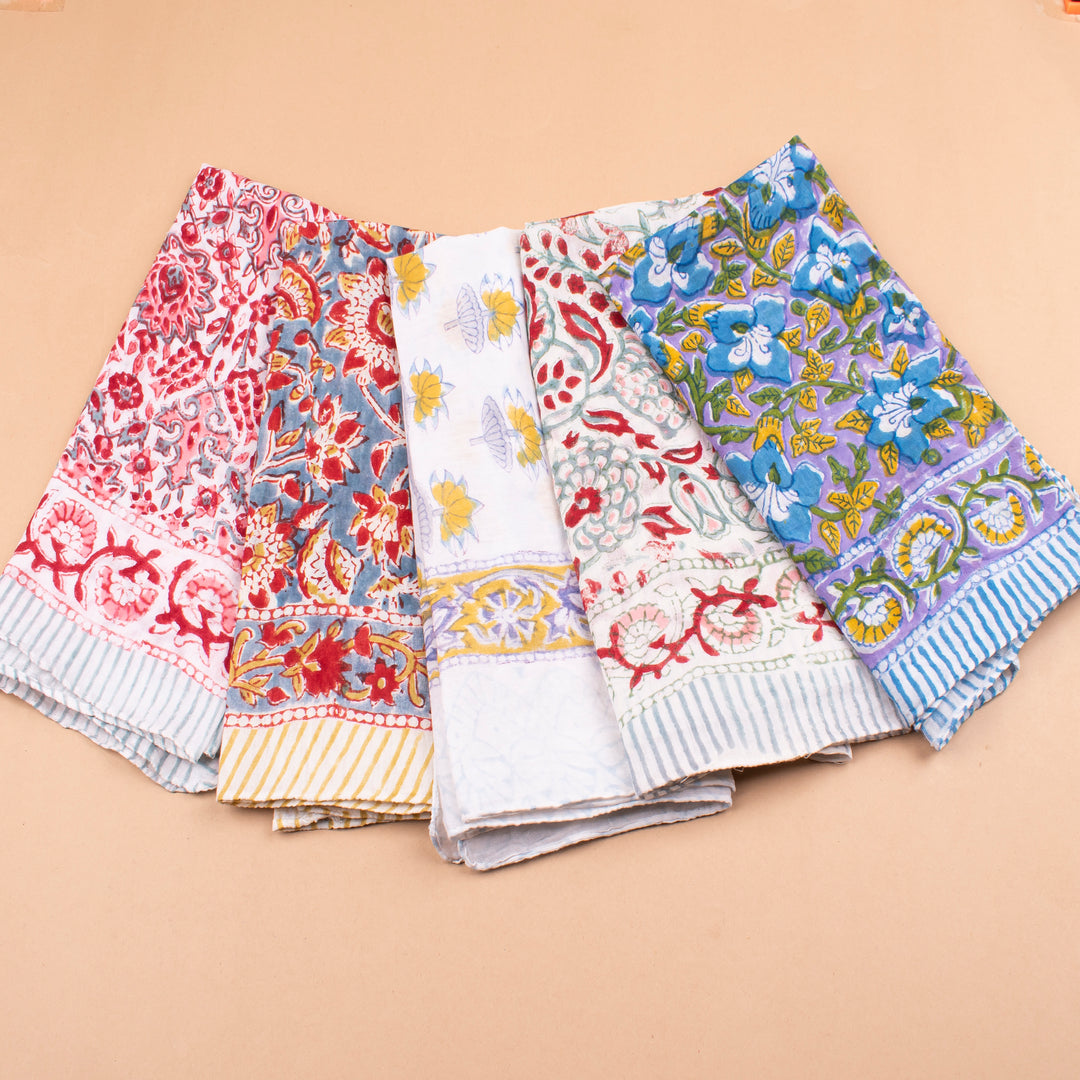 Set of 5 – Floral Cotton Bandanas | Neck Scarf &amp; Head Wrap