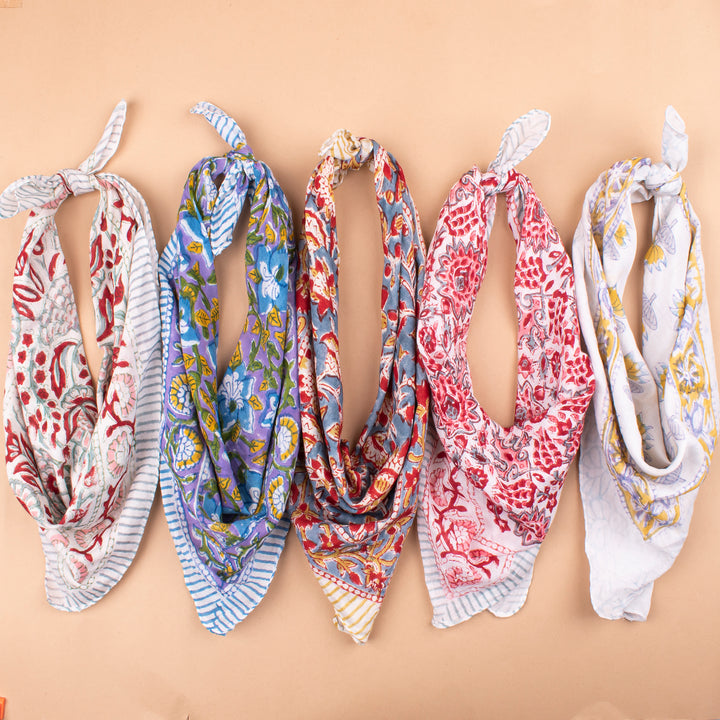Set of 5 – Floral Cotton Bandanas | Neck Scarf &amp; Head Wrap
