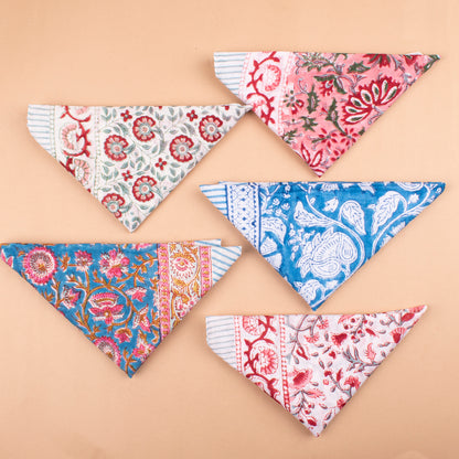 Set of 5 - Classic Cotton Bandana Scarf, Handblock Boho Print, Versatile Neck Wrap, Unisex Head Or Hair Tie Accessory, Unisex Design Bandana