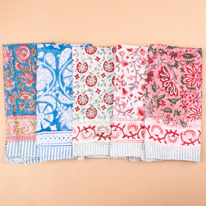 Set of 5 - Classic Cotton Bandana Scarf, Handblock Boho Print, Versatile Neck Wrap, Unisex Head Or Hair Tie Accessory, Unisex Design Bandana