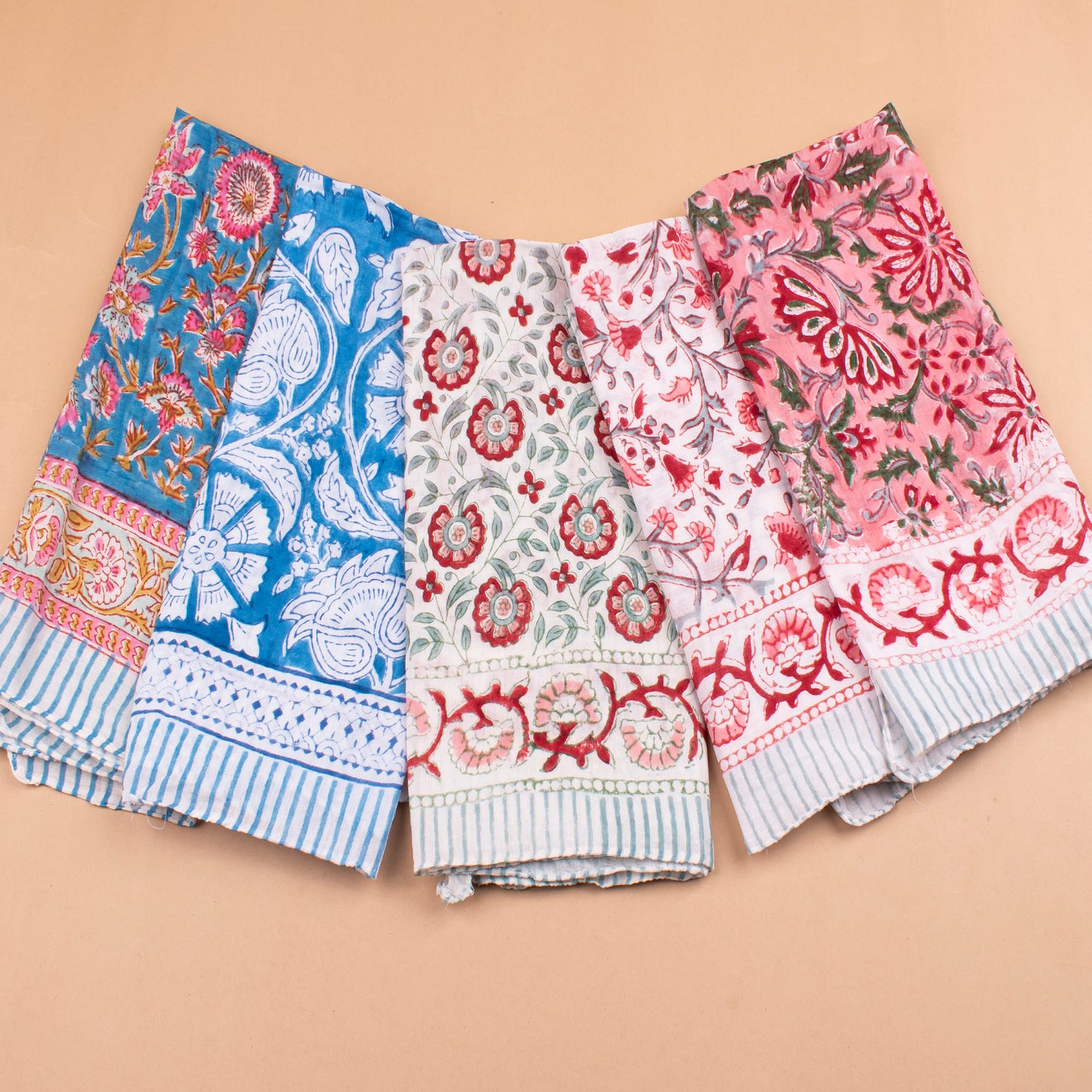 Set of 5 - Classic Cotton Bandana Scarf, Handblock Boho Print, Versatile Neck Wrap, Unisex Head Or Hair Tie Accessory, Unisex Design Bandana
