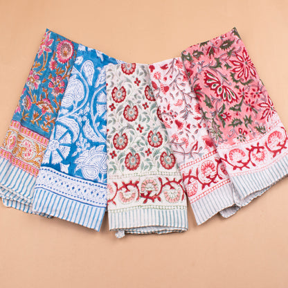 Set of 5 - Classic Cotton Bandana Scarf, Handblock Boho Print, Versatile Neck Wrap, Unisex Head Or Hair Tie Accessory, Unisex Design Bandana