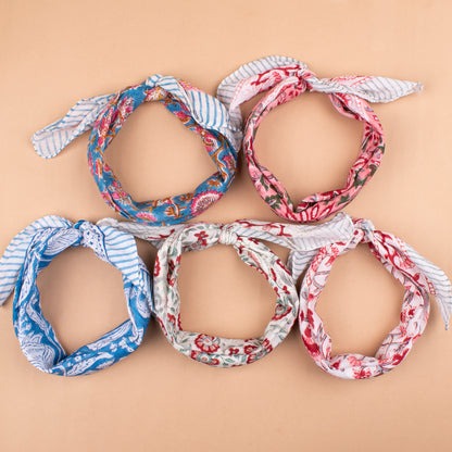 Set of 5 - Classic Cotton Bandana Scarf, Handblock Boho Print, Versatile Neck Wrap, Unisex Head Or Hair Tie Accessory, Unisex Design Bandana