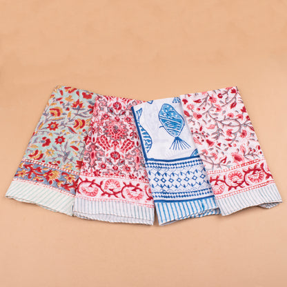 Set of 4 - Handprinted Boho Neck Scarf, Sustainable Head Wrap For Men & Women, Lightweight Design, Unisex Bohemian Cotton Bandana
