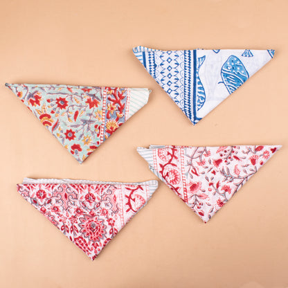 Set of 4 - Handprinted Boho Neck Scarf, Sustainable Head Wrap For Men & Women, Lightweight Design, Unisex Bohemian Cotton Bandana