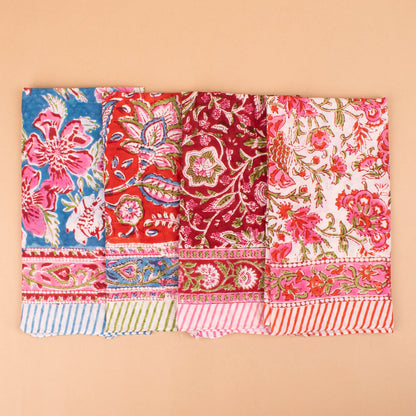 Set of 4 - Block Printed Bandanas For Women, Vintage Style Hair Scarf, Lightweight Neck Wrap Or Headband, Sustainable Gift Idea