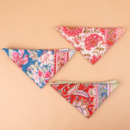 Set of 3 - Versatile Boho Cotton Bandanas For Bikers, Stylish Neck & Face Wraps, Handmade Block Printed Headwraps For Outdoors