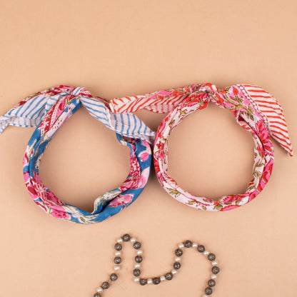Set of 2 - Floral Print Cotton Bandanas, Lightweight Summer Neck Scarf Or Hair Accessory, Eco-Friendly Wrap Accessory For Him Or Her