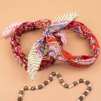Set of 2 - Handcrafted Cotton Bandanas, Cotton Neck & Head Wraps, Bohemian Block Print, Comfortable & Stylish Summer Accessory