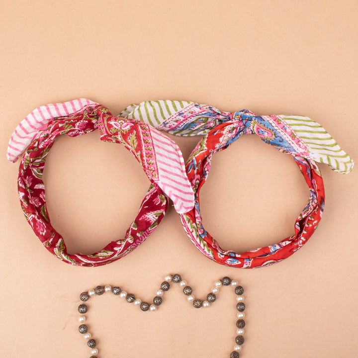Set of 2 – Boho Cotton Bandanas | Printed Head Scarf &amp; Hair Wrap