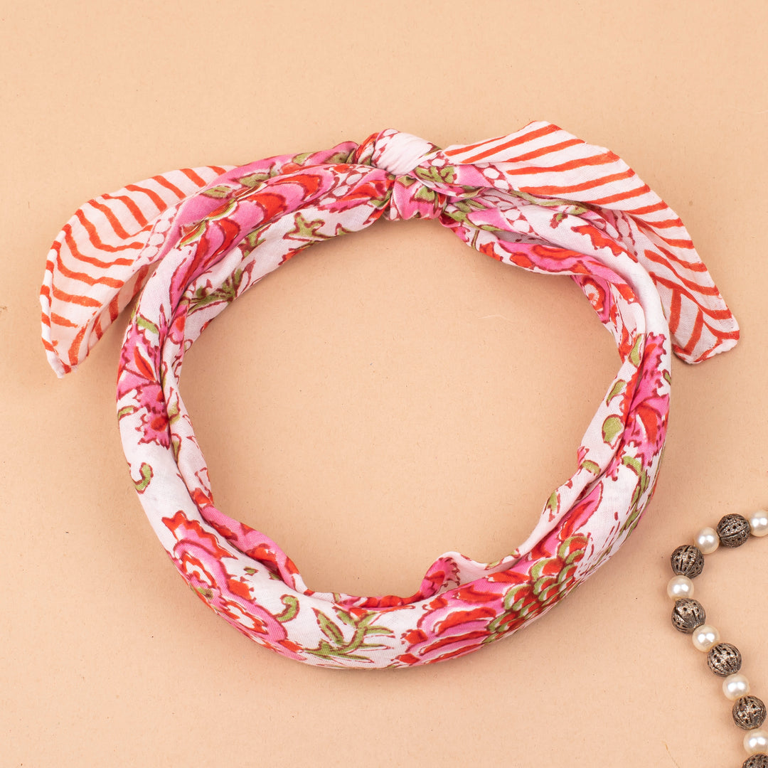 Hand Block Cotton Bandana | Boho Head Scarf &amp; Hair Wrap