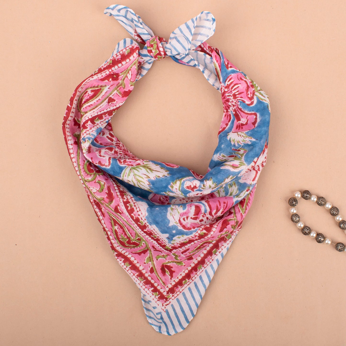 Bohemian Bandana Headband, Hand Printed Cotton Scarf For Men, Women, Kids, Hiking Or Workout Lightweight Wrap Accessory