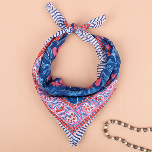 100% Cotton Handblock Printed Bandanas, Handmade Gift, Unisex Neck Scarf, Eco Boho Head Wrap, Classic Cotton Bandana Scarf