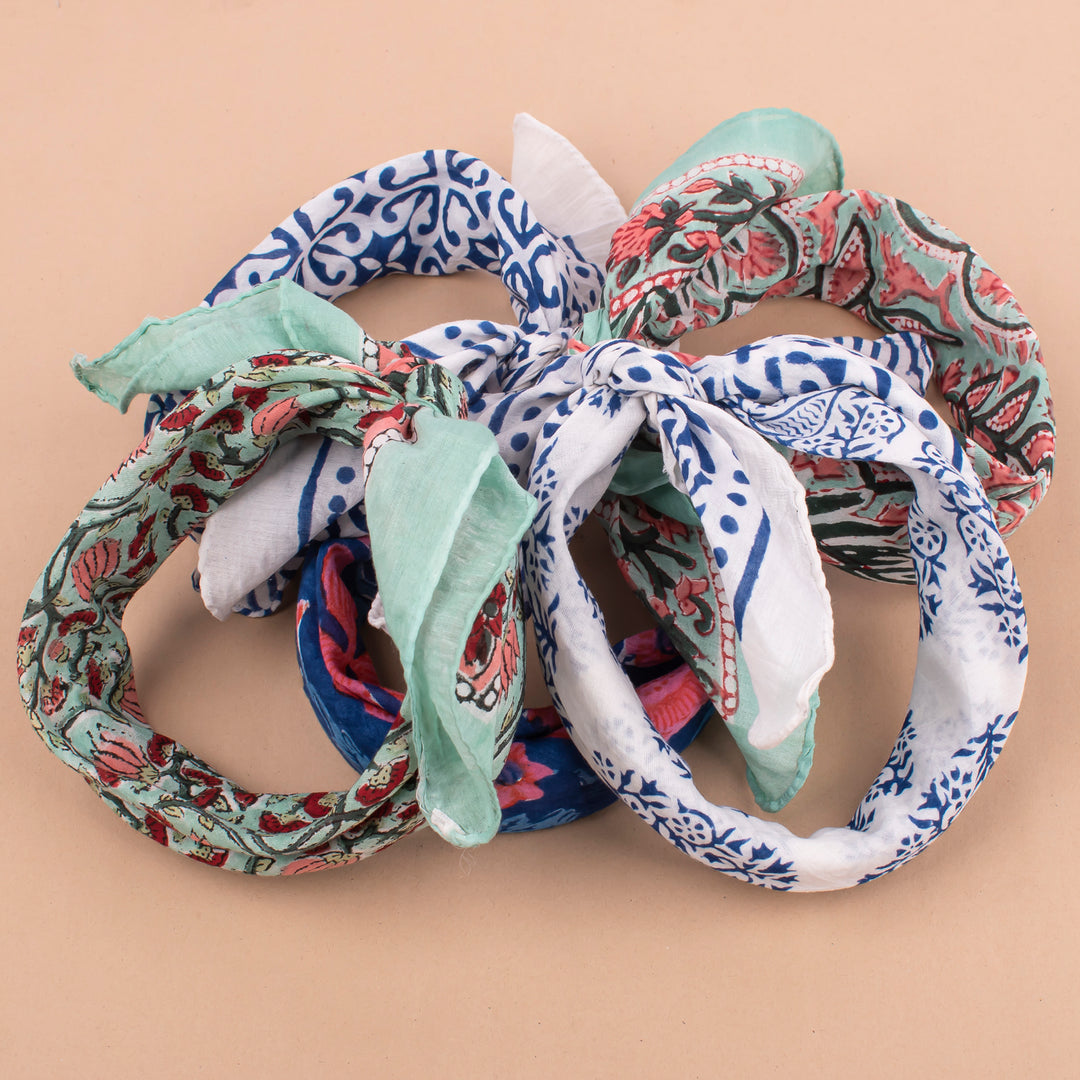 Set of 5 – Boho Cotton Bandanas | Printed Head Scarf &amp; Hair Wrap