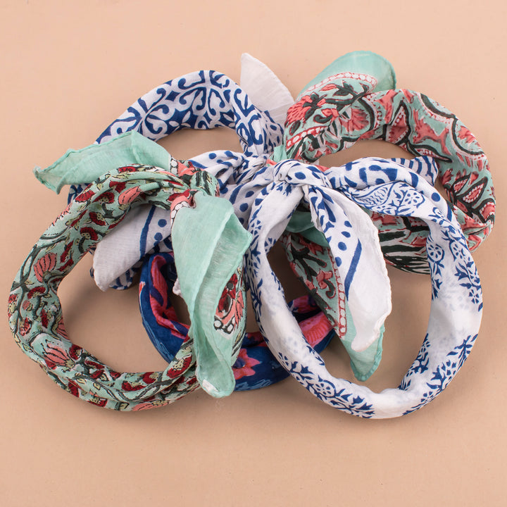 Set of 5 – Boho Cotton Bandanas | Printed Head Scarf &amp; Hair Wrap